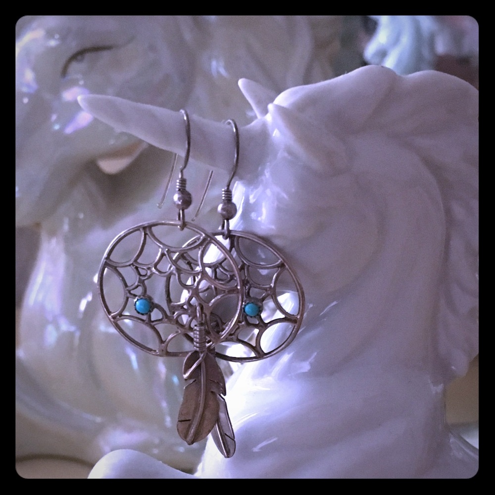 Silver dream catcher earrings